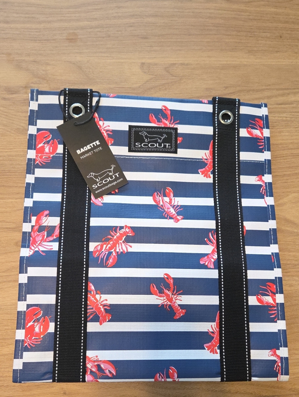 SCOUT Navy Stripe Tote with Red Lobster Print